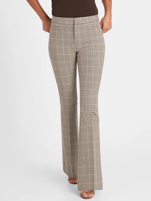 Banana Republic Sloane Flare Dress Pants - Taupe Plaid